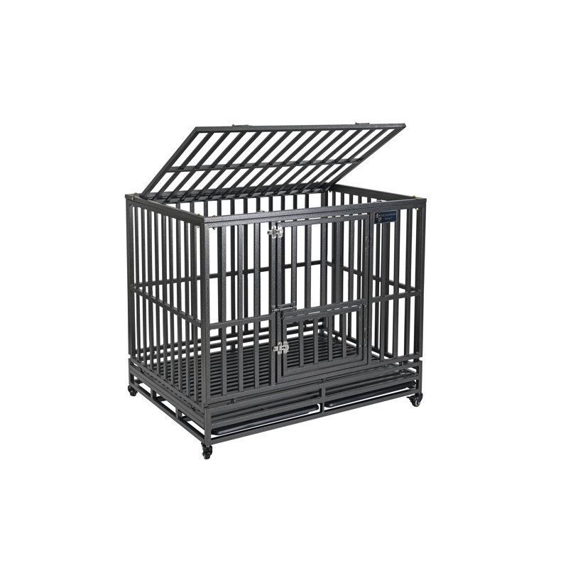 DAVYLINE 3 Doors 42 Heavy Duty Metal Dog Kennels Crates In Outdoor Locks Wheels Tray Black Wayfair